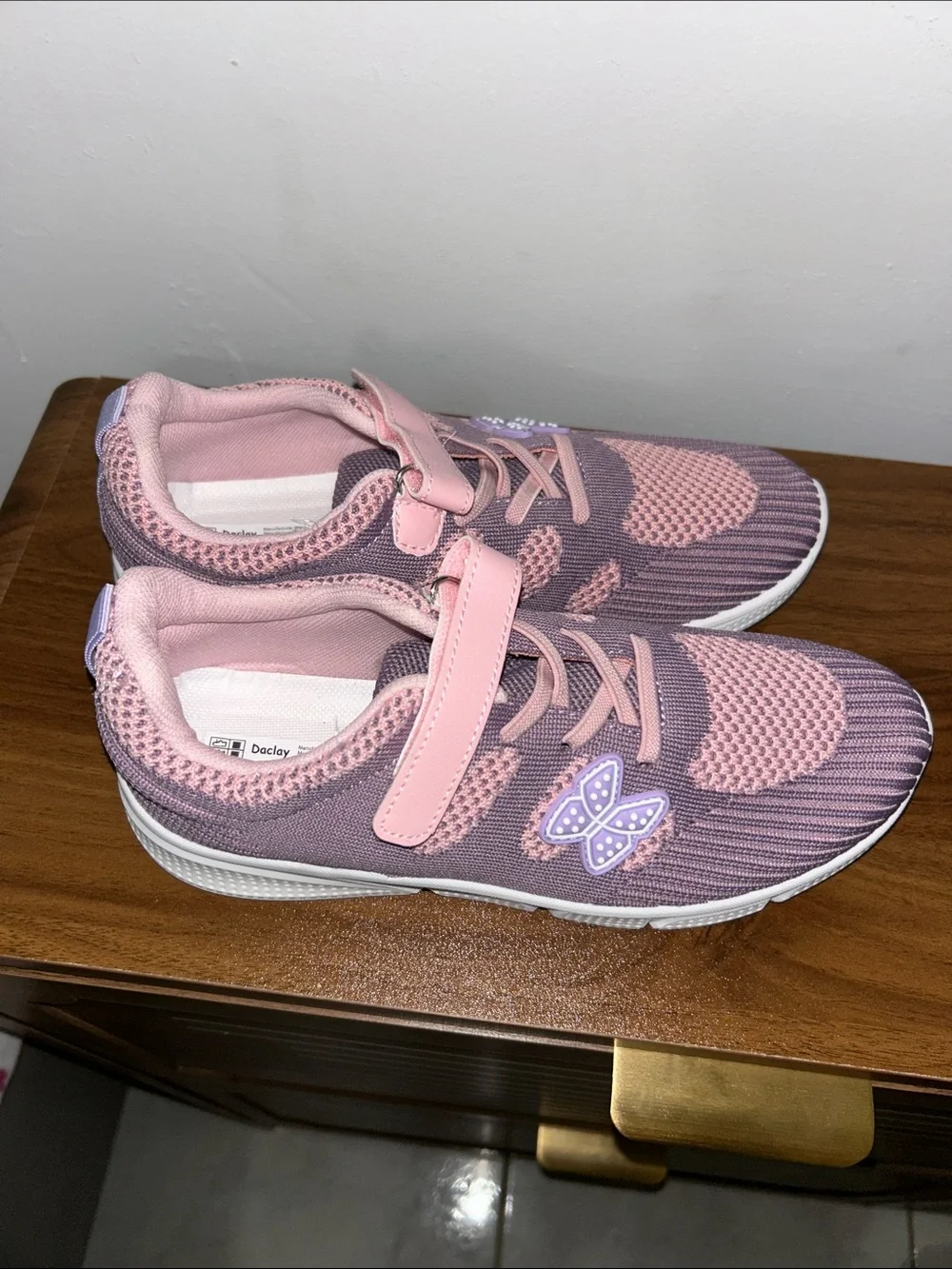 Girls Pink and Lavender Hook-and-Loop Sneakers